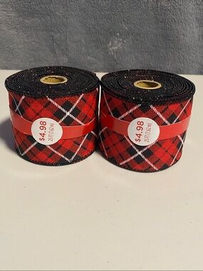 Set of 2 NWT Red Black & White Argyle Patterned Ribbon Spools